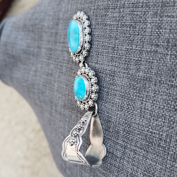 Incredible Native American Navajo 2 Stone Blue Ridge Turquoise Pendant 🩵🎁💙 - Picture 4 of 13